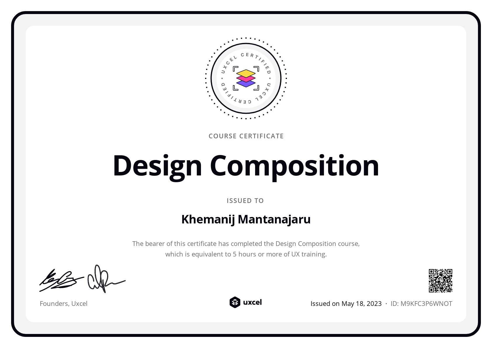 Khemanij Mantanajaru's certificate